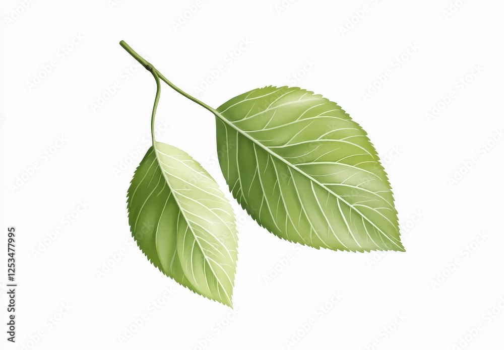 Obraz premium Two Light Green Leaves on White Background