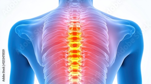 Human Anatomy: Detailed Back and Spine Visualization with Emphasis on Spinal Column and Rib Cage