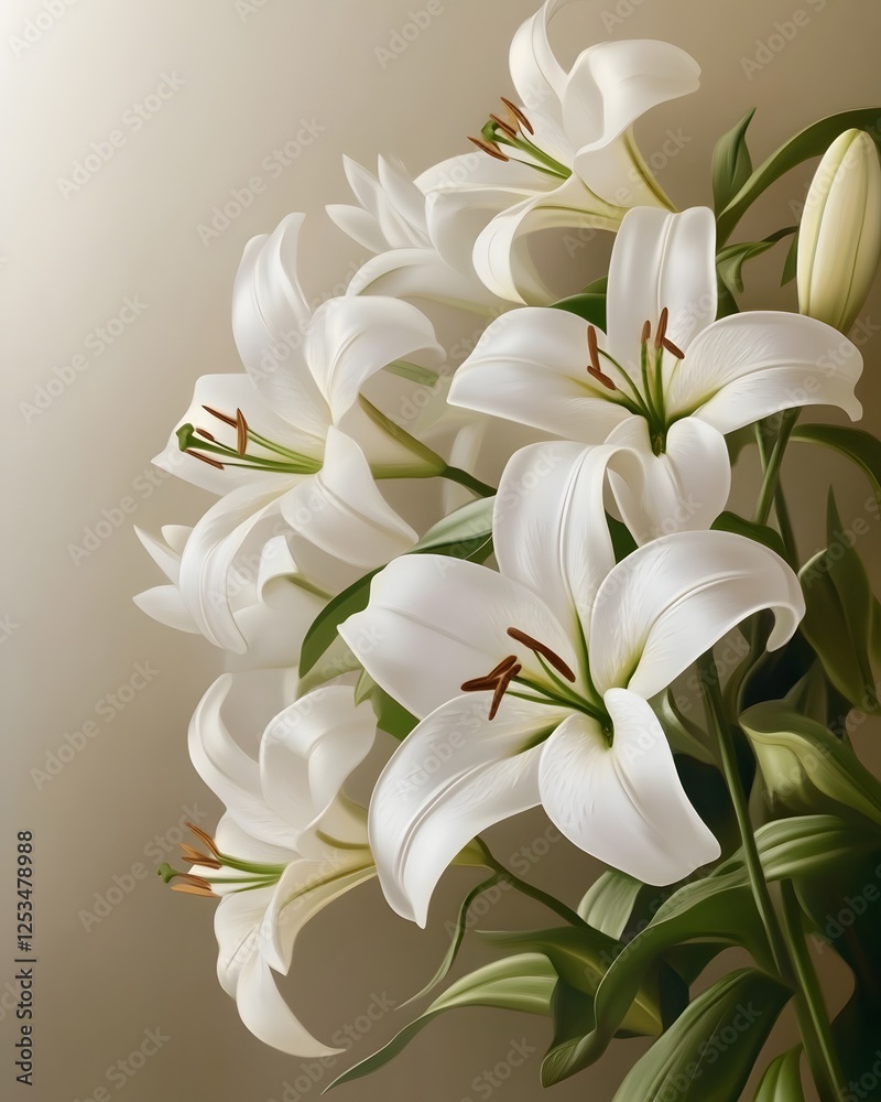 Fototapeta premium Radiant White Lilies Bouquet Blooming in Serene Garden Setting