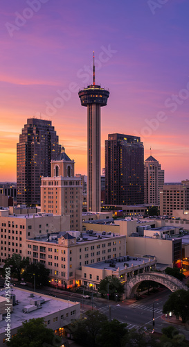 San Antonio Skyline at Dusk: Tower Life Building, Tower of the Americas, & Stunning Sunset Views | Texas Travel Photography