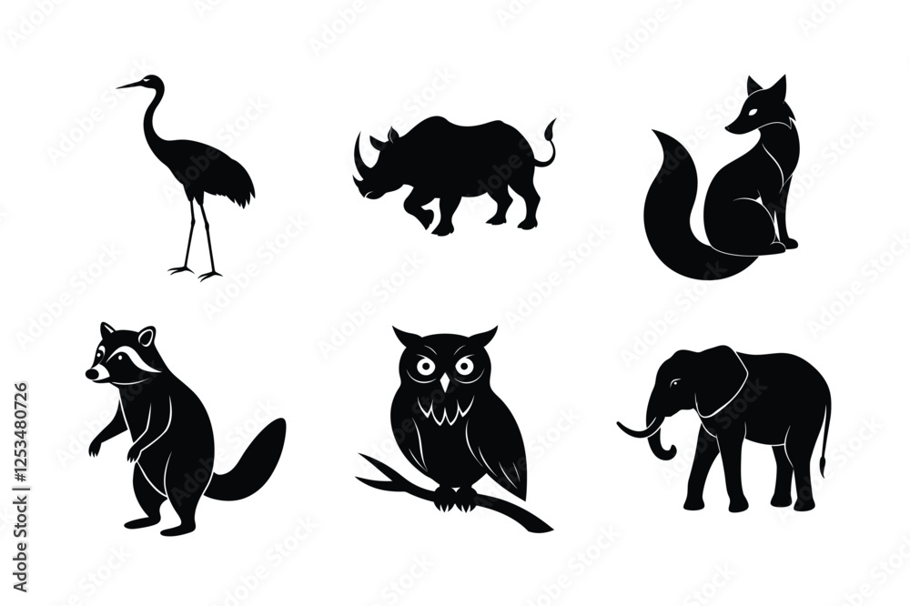 Fototapeta premium Set of animal silhouette vector illustration 2.