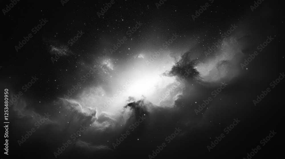 Fototapeta premium stunning view of cosmic scene featuring swirling clouds and bright stars, evoking sense of wonder and mystery in vast universe
