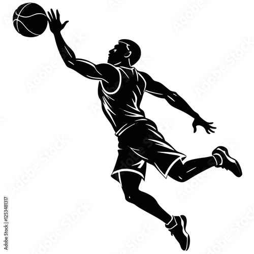 Dynamic Silhouette of a Basketball Player Making a Dramatic Shot