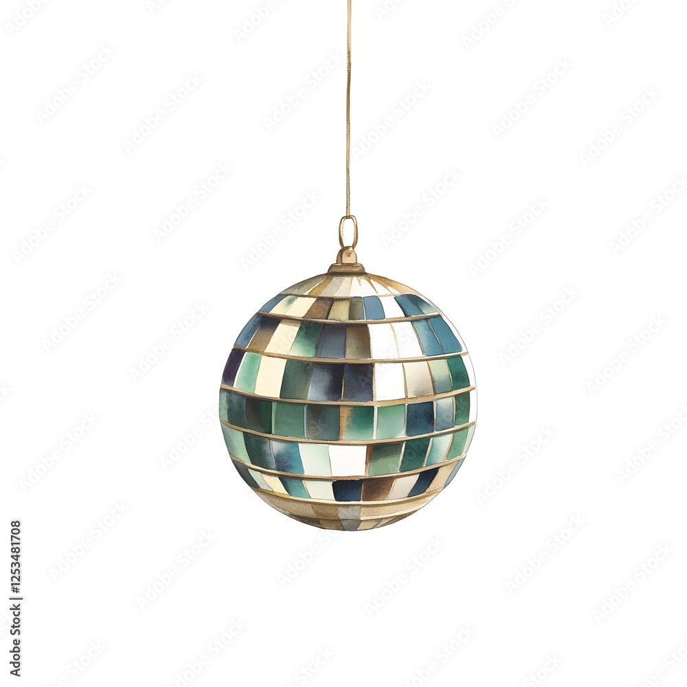 Fototapeta premium Elegant Watercolor Disco Ball Christmas Ornament