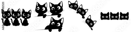 A set of black cats peering out from the corner. A group of cat faces watching you closely. Pet cats at play. Tattoo design featuring cats
