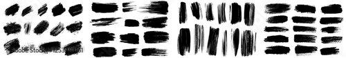 Set of monochrome silhouettes of shrubs and trees, serving as a decorative design element in black and white