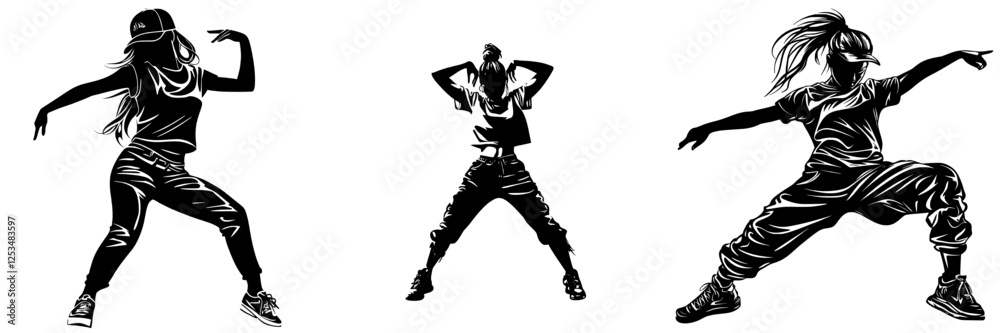 Obraz premium Modern illustration. Hip hop dancer silhouette. Girl in motion