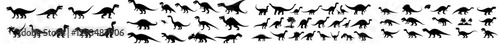 A collection of distinct dinosaur silhouettes, presented as isolated, flat, modern illustrations