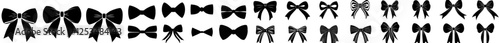 A large ensemble of bow silhouettes, featuring modern black ribbon icons, set against a white background