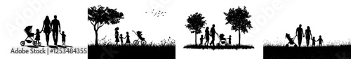 Modern illustration depicting the life cycles of a man and woman from infancy to seniority silhouette
