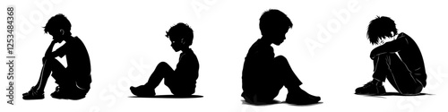 Sad silhouette of a black child isolated on a white background, presented as a modern illustration design