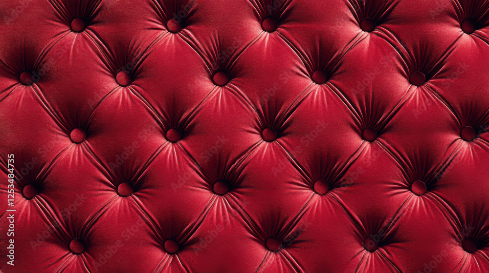 Red Velvet Upholstery Buttoned, Tufted, Luxurious Texture Background
