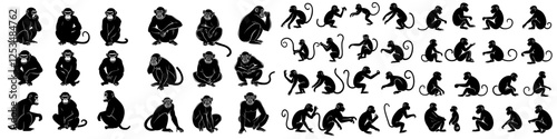 Photography Collection of 12 black monkey silhouettes showcasing various poses