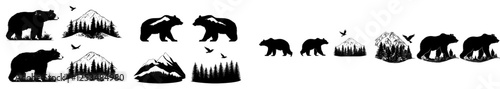 Modern bear illustration, grizzly bear outlines, contemporary bear silhouette logo, modern set of black bear silhouettes, wild bear silhouettes on a white backgroundBear modern illustration, grizzly