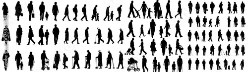 Editable modern silhouettes of people walking together