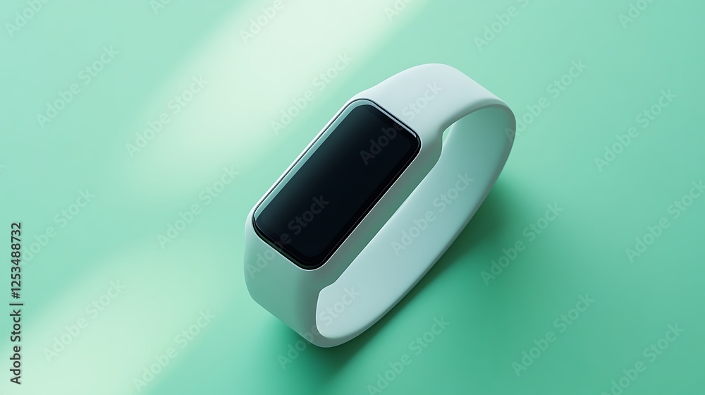 Sleek, modern fitness tracker displayed on mint green backdrop Sleek, modern fitness tracker displayed on mint green backdrop