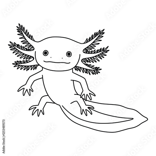 Axolotl line art silhouette vector, white background.