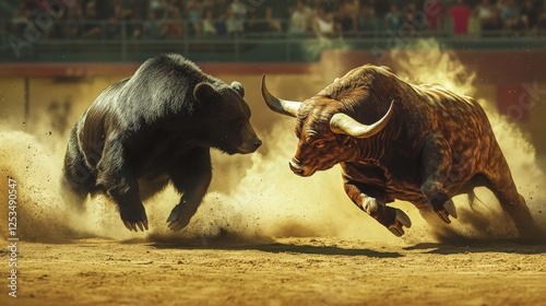 Bear Versus Bull In Arena Confrontation photo