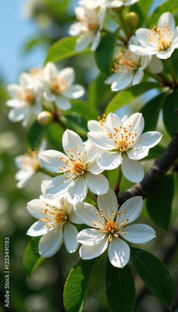 Macadamia trees with clusters of white flowers at full bloom, flowers, macadamia Macadamia trees with clusters of white flowers at full bloom, flowers, macadamia