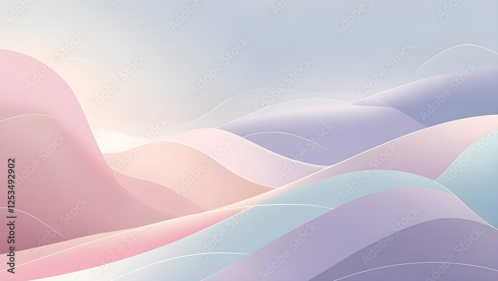 Fototapeta premium Abstract pastel waves in a minimalist landscape evoke serenity and tranquility