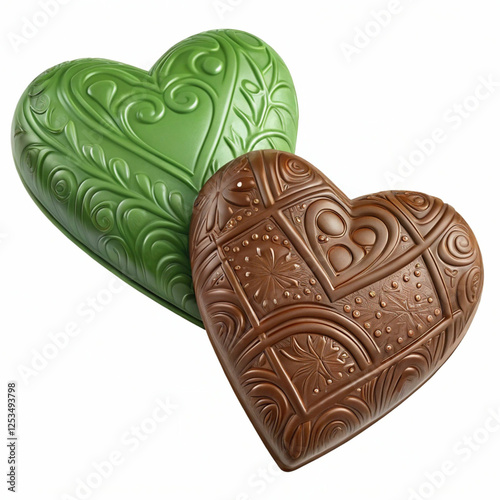 A 3D-rendered green and brown hearts icon, isolated