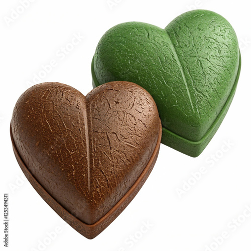 A 3D-rendered green and brown hearts icon, isolated