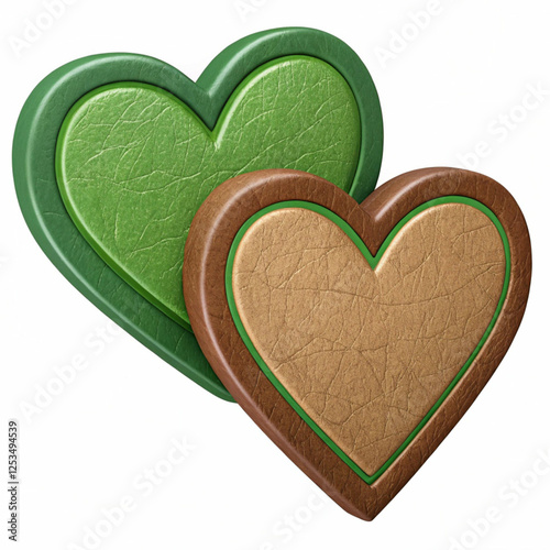 A 3D-rendered green and brown hearts icon, isolated