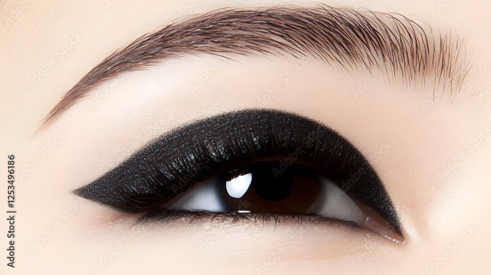 Fototapeta premium Closeup Eye Makeup with Black Eyeliner and Long Lashes