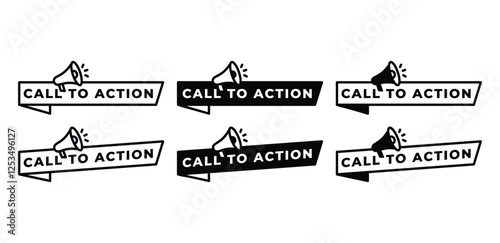 call to action speech bubble with megaphone banner icon vector design black white color simple flat illustration template sets