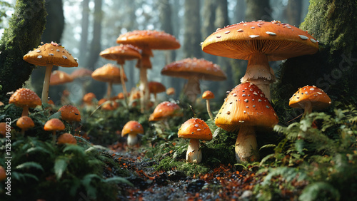 Magical forest of mushrooms