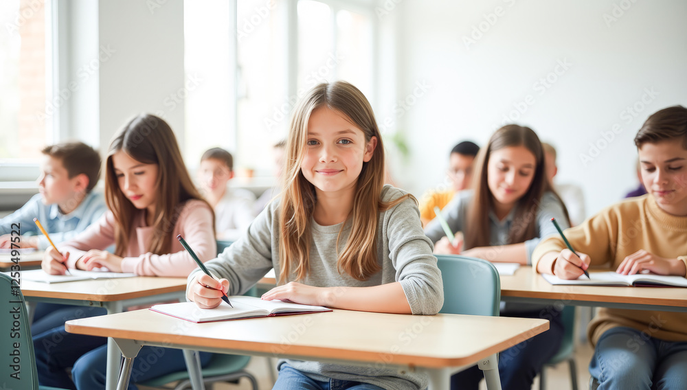 Obraz premium students in the classroom at their desks in the lesson