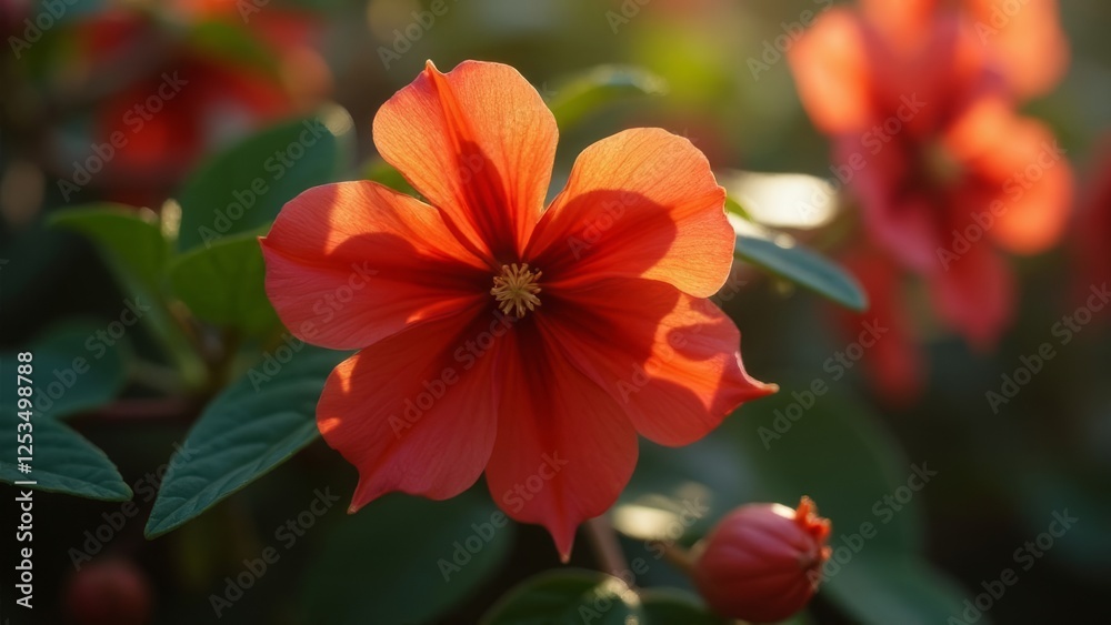 Radiant red flower bathed in sunlight, a vibrant floral close up Radiant red flower bathed in sunlight, a vibrant floral close up