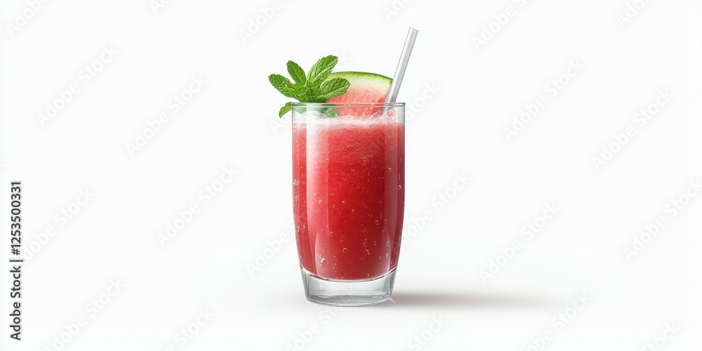 Refreshing watermelon drink with mint garnish served in a clear glass Refreshing watermelon drink with mint garnish served in a clear glass