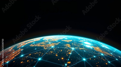 Futuristic planet or map for , social networking and digital communication technology background.	

