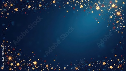 Elegant midnight blue background with gold confetti and stars, dark, new year