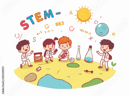 STEM Learning Journey with Mathematics Equations and Science Models