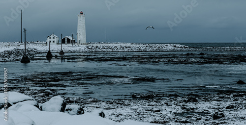 A lighthouse on the Reykjavik harbour, Grotta, Iceland