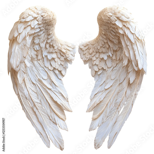 two white angel wings are facing each other photo