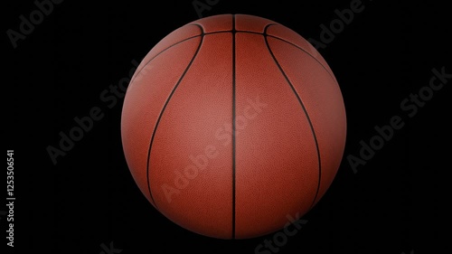Spinning Basketball ball. Alpha channel PNG codec (only original 4K version) transparent overlay background 60 FPS 4K UHD 3D illustration. Rotating Ball