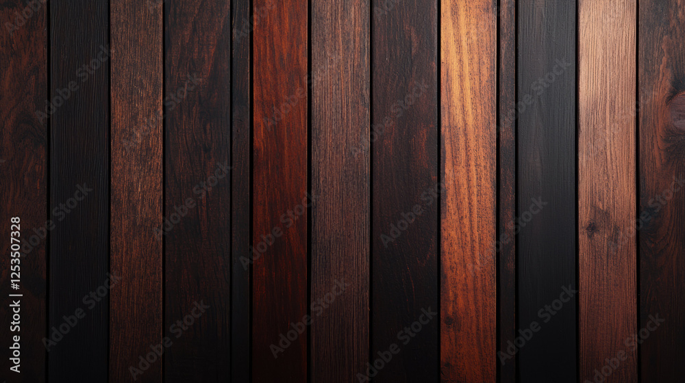 Obraz premium Dark wooden planks with rich, warm texture and varying shades of brown and black, creating rustic and elegant background
