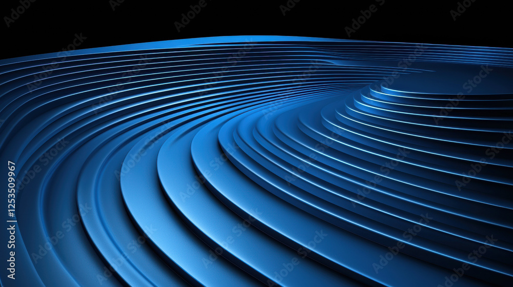 Obraz premium Abstract blue gradient background with layered curved lines creating futuristic and dynamic design, evoking sense of depth and modernity