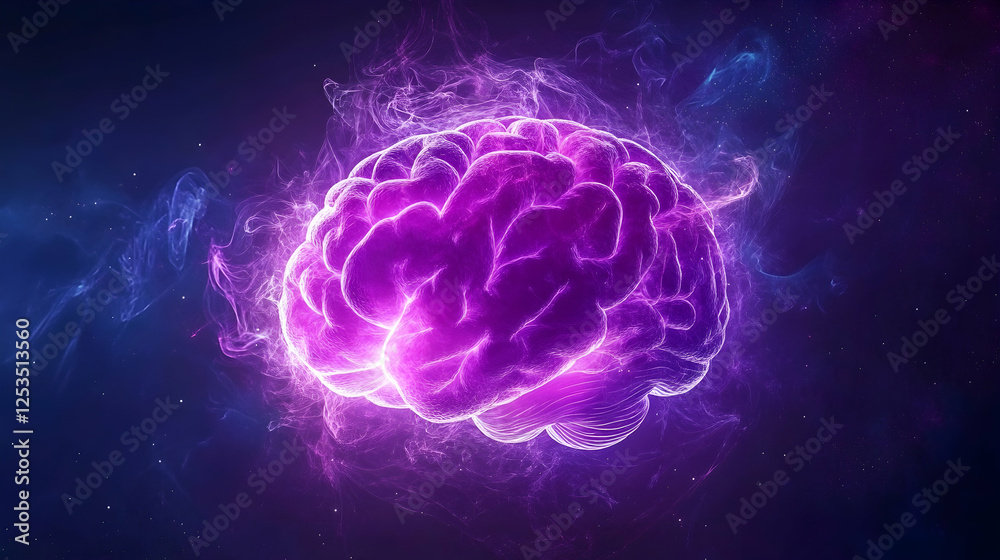 Brain power A glowing organ surrounded by energy, implying mental strength in a creative design, used for education/science projects