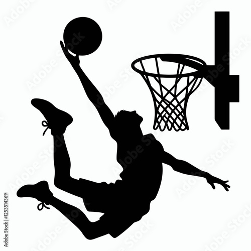 Basketball Layup Silhouettes in black on a white background