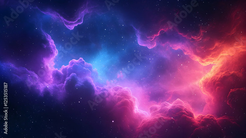 Colorful, vibrant cloudscape in a nebula with twinkling stars.  For presentations, space themes, or a dreamlike fantasy background