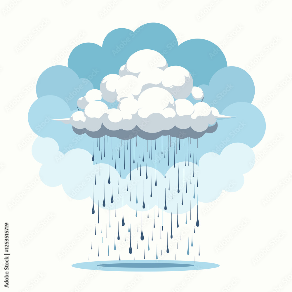 Fluffy cloud raining droplets above clear blue sky, nature's beauty Fluffy cloud raining droplets above clear blue sky, nature's beauty