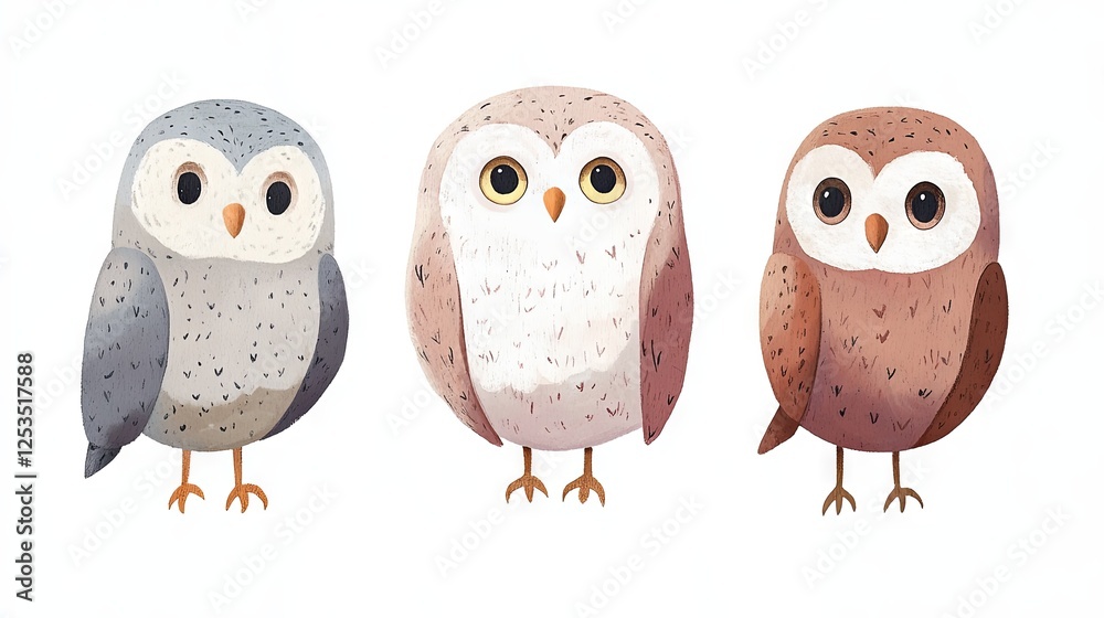 Fototapeta premium Cute owl painted with watercolors