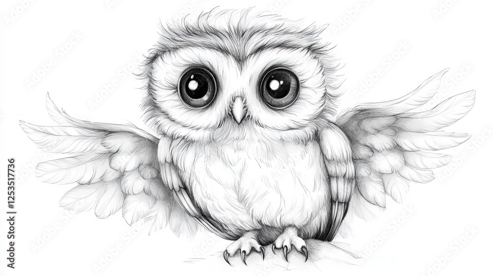 Fototapeta premium Cute owl painted with watercolors