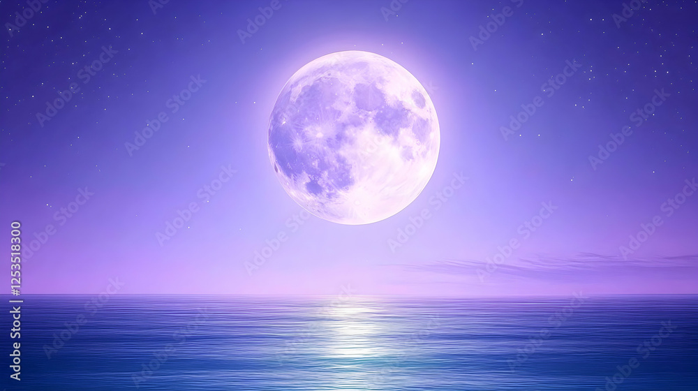Full moon over ocean, stars visible. Great for inspirational backgrounds Full moon over ocean, stars visible. Great for inspirational backgrounds