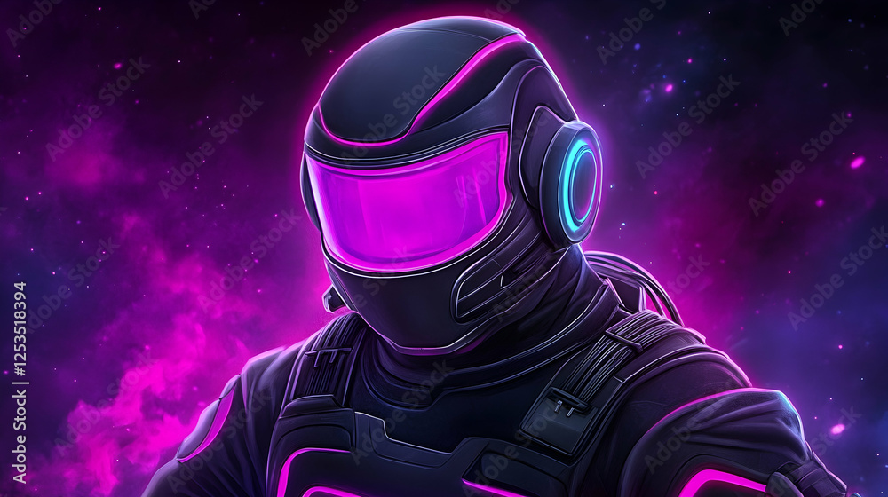 Futuristic space suit. Cyberpunk design for games, Sci-fi, movies, or digital art. Space background for digital illustration Futuristic space suit. Cyberpunk design for games, Sci-fi, movies, or digital art. Space background for digital illustration