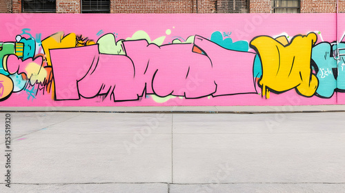 Graffiti art on a pink wall creates a vibrant urban scene, ideal for street art enthusiasts and urban background usage
